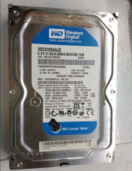 西数数据恢复WD3200AAJS-08L7A0台式机320GB硬盘，磁头损坏，开盘数据恢复成功