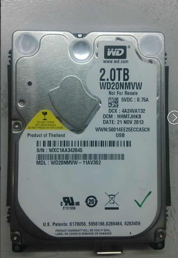 西数数据恢复WD2TB USB3.0WD20NMVW-11AV3S2磁头损坏，开盘数据恢复成功