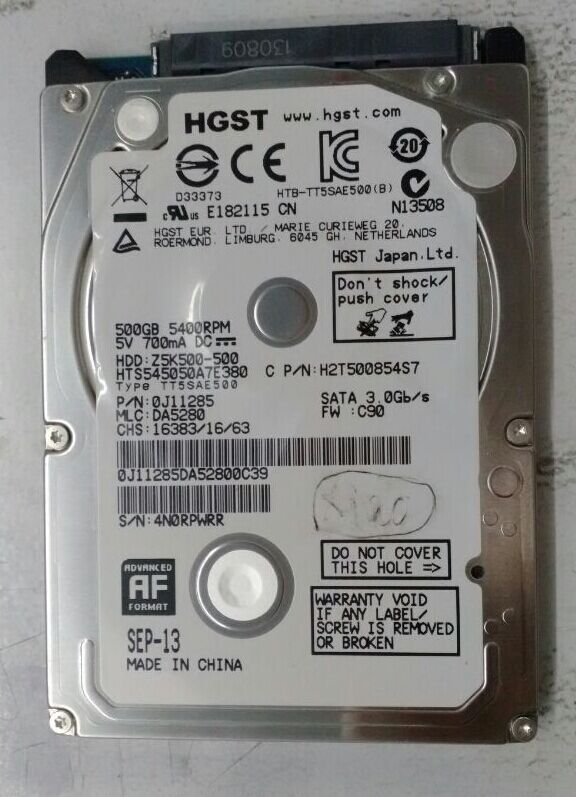 数据恢复日立500GB ，HTS545050A7E380笔记本硬盘，磁头损坏，开盘数据恢复成功