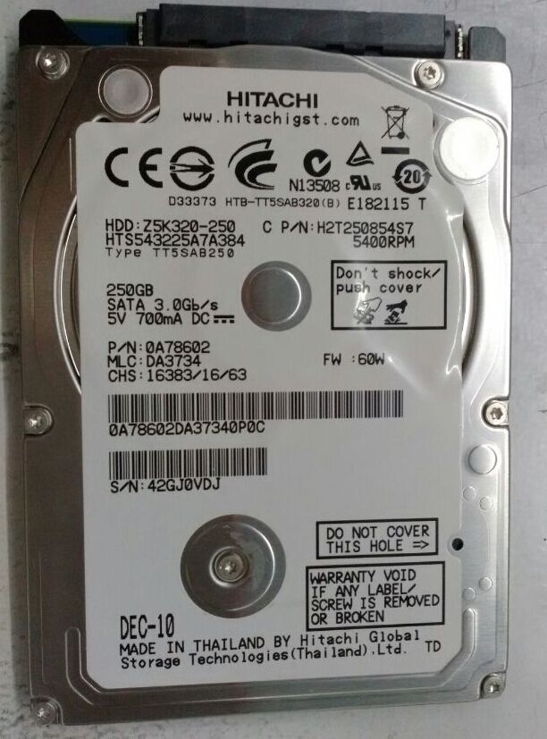 数据恢复日立500GB ，HTS543225A7A384笔记本硬盘，电机损坏，开盘数据恢复成功