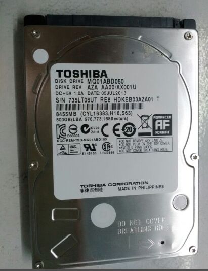 东芝500GBMQ01ABD050硬盘磁头不良 开盘数据恢复