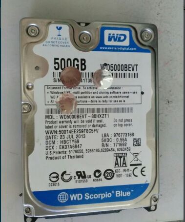 西数数据恢复WD500GB WD5000BEVT-80HXZT1,磁头损坏，开盘数据恢复成功